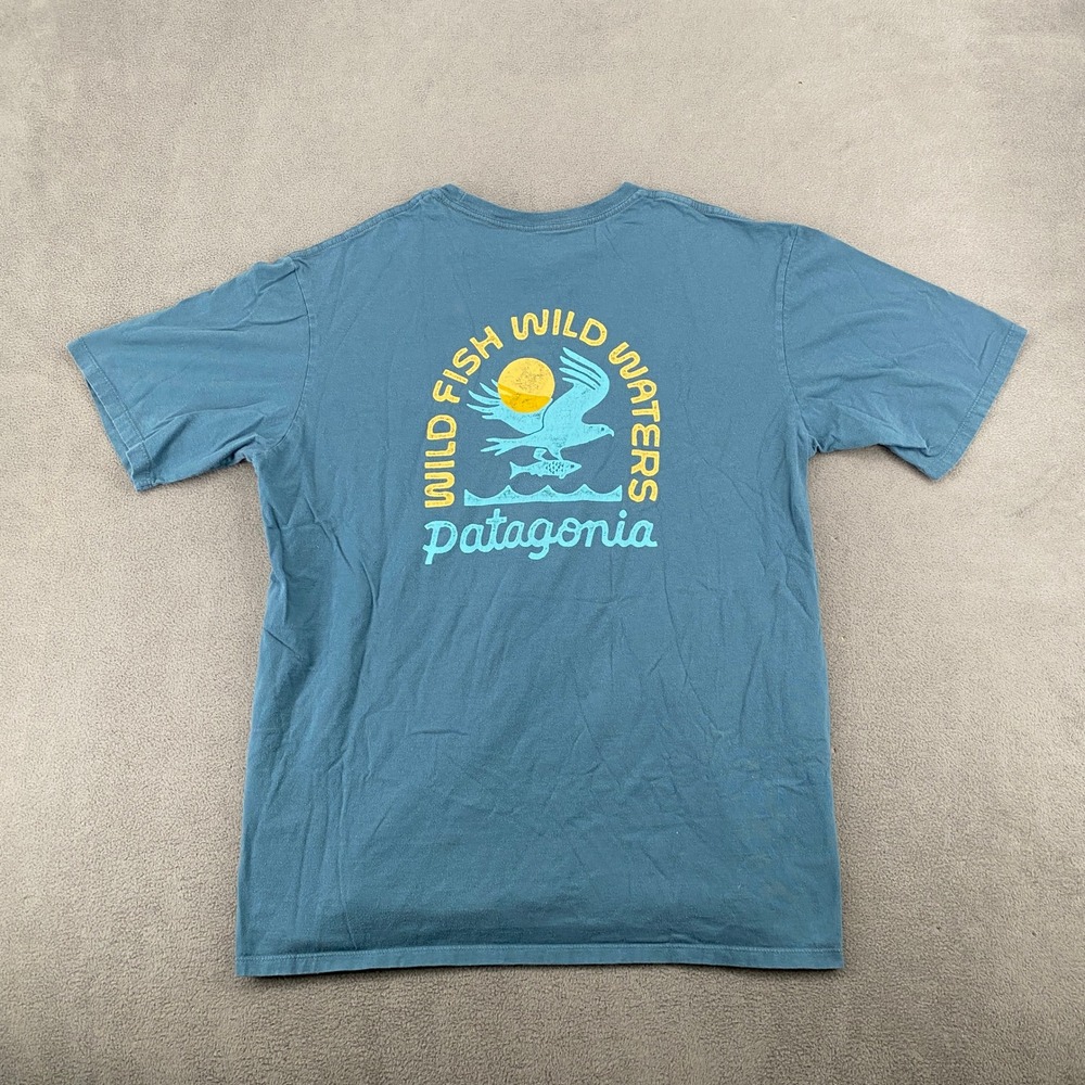 Patagonia Mens Wild Fish Wild Waters Organic Cotton Graphic T-Shirt Blue Medium - Picture 2 of 8